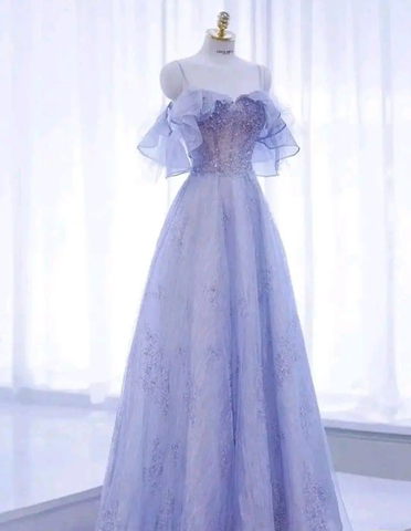 Sparkly Tulle Sequins A Line Ball Gown Fairy Prom Dress Y7793