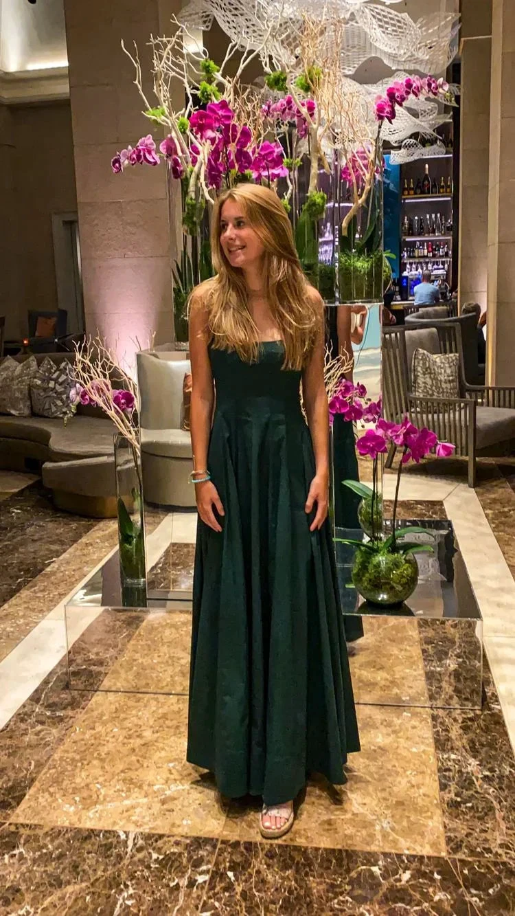 A-line Square Neckline Green Evening Dress Modest Formal Gown Y692 by simplepromdress