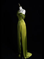Elegant One Shoulder Green Slit Prom Evening Dress Y8218 by simplepromdress