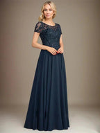 A-Line Scoop Floor-Length Chiffon Mother of the Bride Dress With Applique & Sequins by Dreamylily