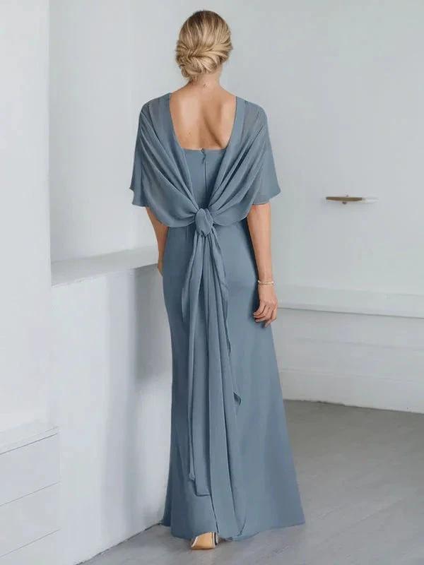 Sheath Scoop Floor-Length Chiffon Mother of the Bride Dress With Cascading Ruffles by Dreamylily