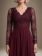 A-line V-Neck Asymmetrical Lace Chiffon Mother of the Bride Dress by Dreamylily