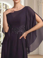 A-line Scoop Illusion Ankle-Length Lace Chiffon Mother of the Bride Dress With Sequins by Dreamylily