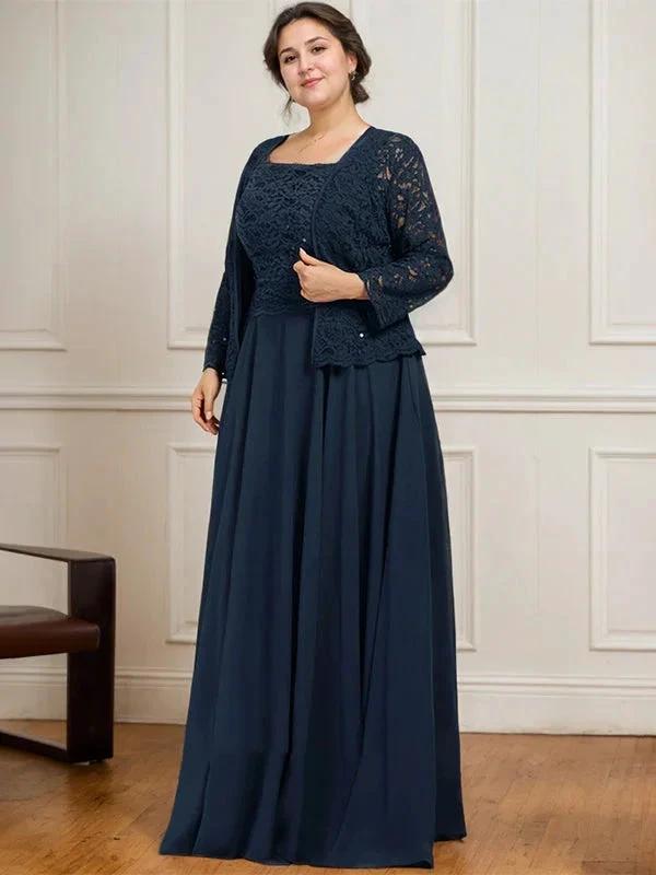 A-line Square Floor-Length Lace Chiffon Mother of the Bride Dress With Sequins by Dreamylily