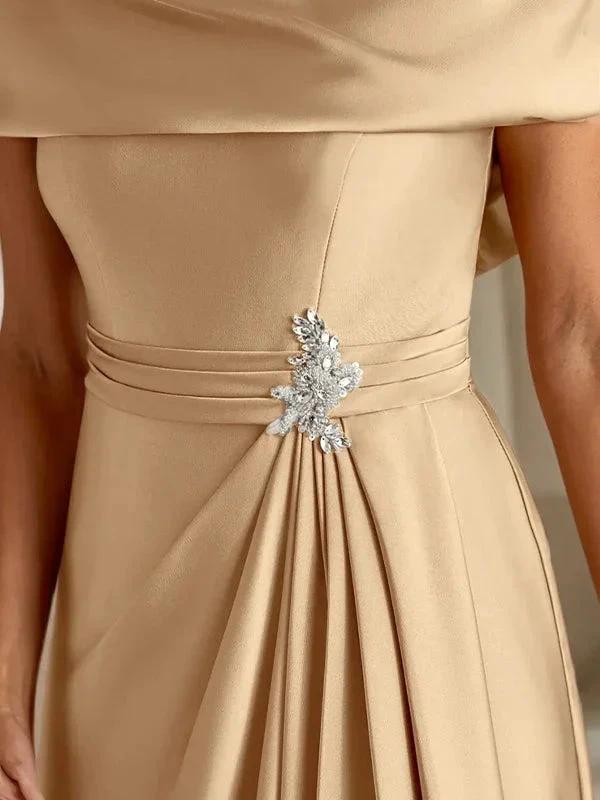 A-Line Scoop Floor-Length Stretch Satin Mother of the Bride Dress With Cascading Ruffles by Dreamylily