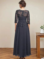 A-line Scoop Illusion Ankle-Length Chiffon Lace Mother of the Bride Dress With Rhinestone Beading by Dreamylily
