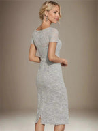Sheath/Column Scoop Knee-Length Chiffon Lace Mother of the Bride Dress With Beading by Dreamylily