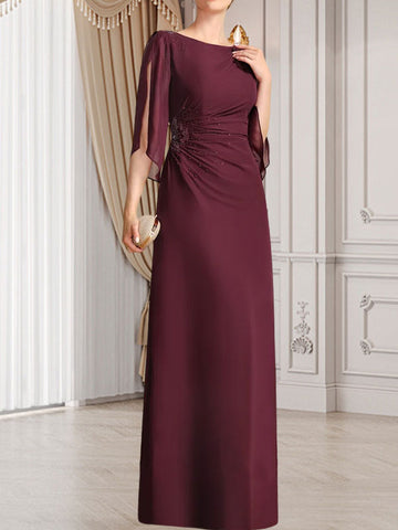 Sheath/Column Scoop Floor-Length Chiffon Mother of the Bride Dress With Pleated Beading