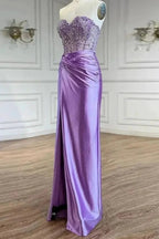 Eirene | Purple Sweetheart Mermaid Satin Long Prom Dress with Beading by KissProm