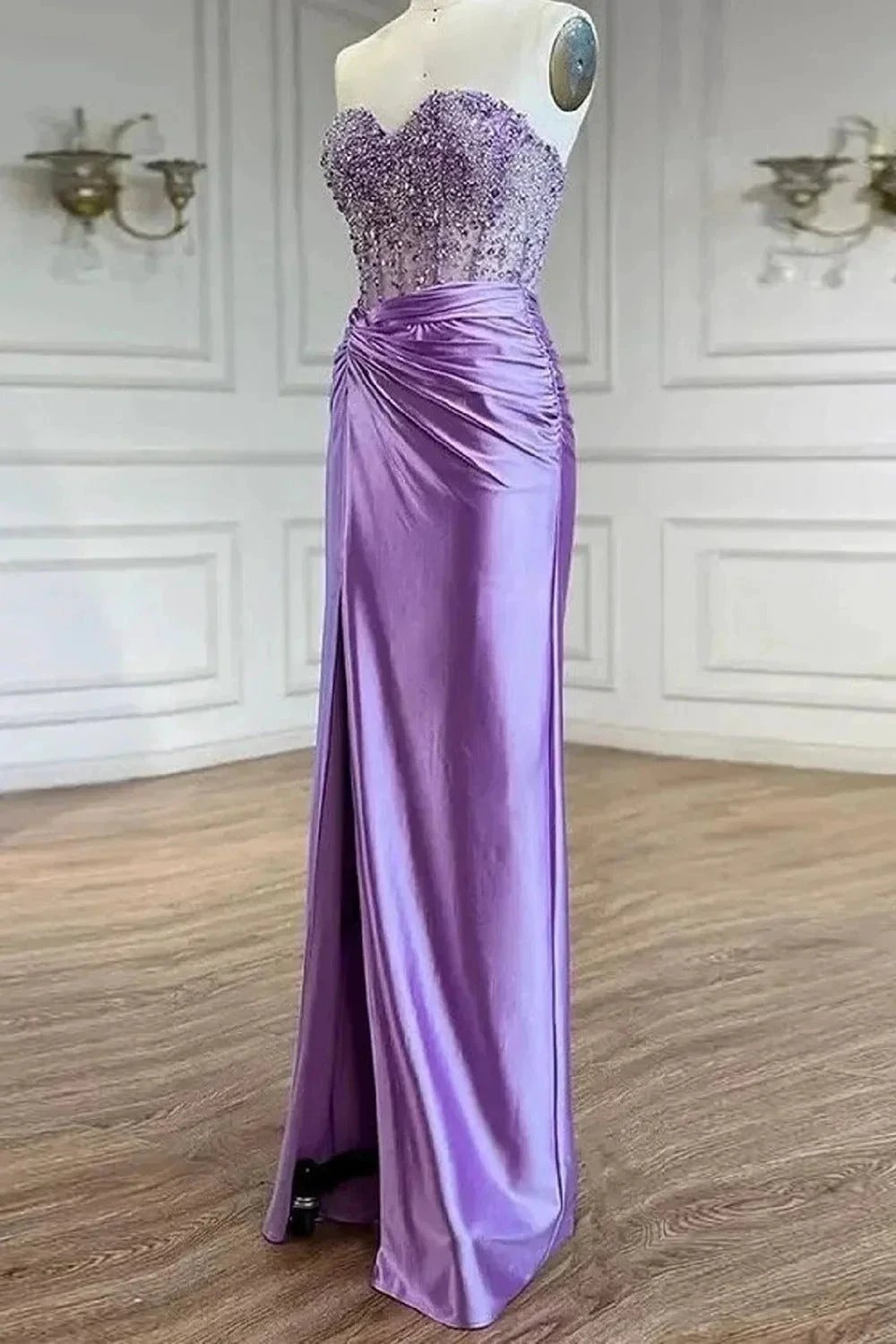 Eirene | Purple Sweetheart Mermaid Satin Long Prom Dress with Beading by KissProm