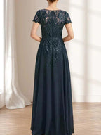 Sheath/Column Scoop Illusion Floor-Length Lace Chiffon Mother of the Bride Dress With Sequins by Dreamylily