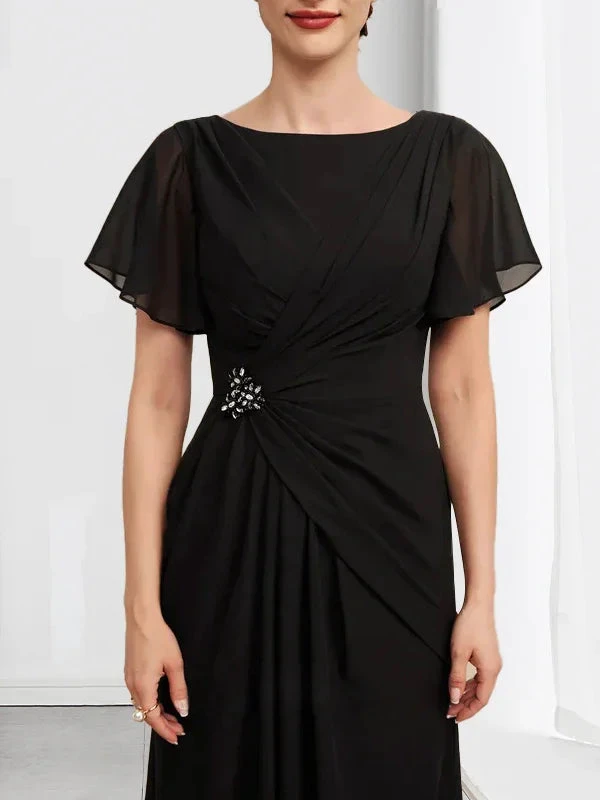 A-line Scoop Ankle-Length Chiffon Mother of the Bride Dress With Beading Pleated by Dreamylily