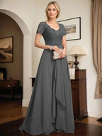 A-line Sweetheart Floor-Length Chiffon Lace Mother of the Bride Dress With Beading Cascading Ruffles by Dreamylily