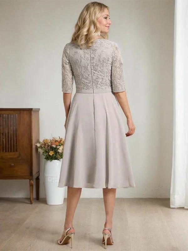 A-line Scoop Knee-Length Lace Chiffon Mother of the Bride Dress by Dreamylily