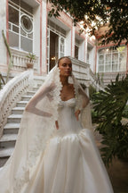 Classic White Satin Strapless Ball Gown Wedding Dress with Veil SW191