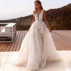 Popular V-neck Lace Applique A Line Wedding Dresses Backless Side Slit Custom Made Formal Bridal Grown 2024 by payinti