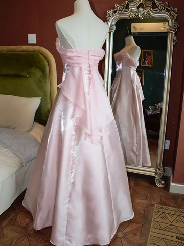 Vestido de fiesta de satén rosa brillante con tirantes finos, corte princesa, corte A, vestido de noche Y7555