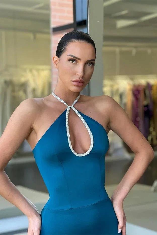Sleeveless Halter Open Back Mermaid Long Prom Dress by BIZTUNNEL