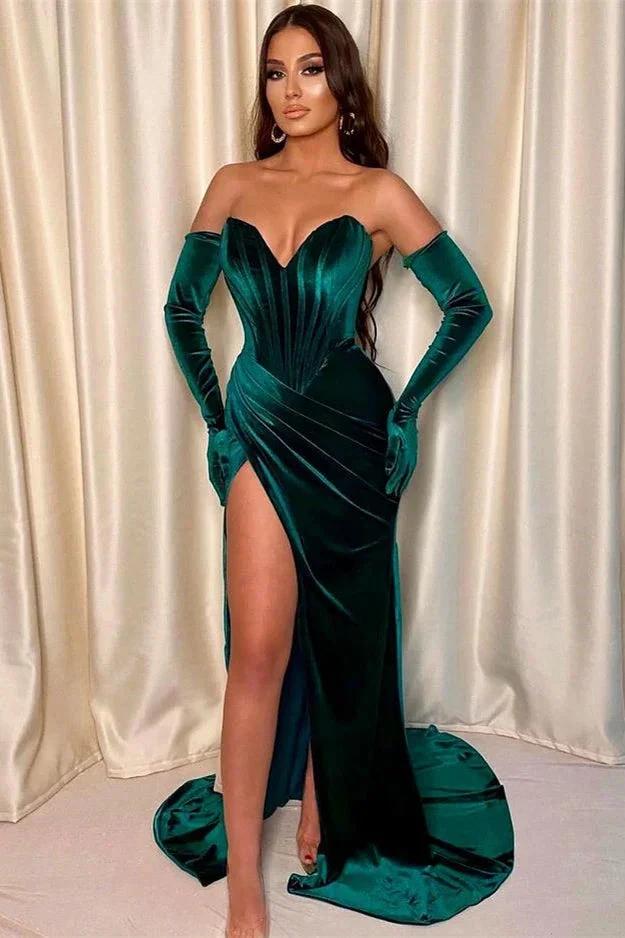 Sleeveless V-Neck Mermaid Evening Gown with Front Split by BIZTUNNEL