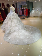 Ivory Petal Whisper Ballgown Organza Floral Bust & Bloom Train by ZAPDRESS