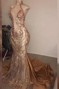 Elegant Halter Deep V-Neck Mermaid Floor-length Prom Dress by BIZTUNNEL