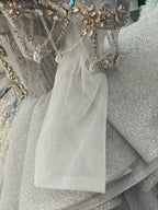 Regal Silver-Gray Off-the-Shoulder Ball Gown Wedding Dress with Crystal Collar, Beaded Embroidery & Tulle Train Ye-2032 by ZAPDRESS