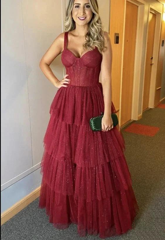 Shiny A-line Tulle Layered Prom Dress Charming Evening Dress Y707 by simplepromdress