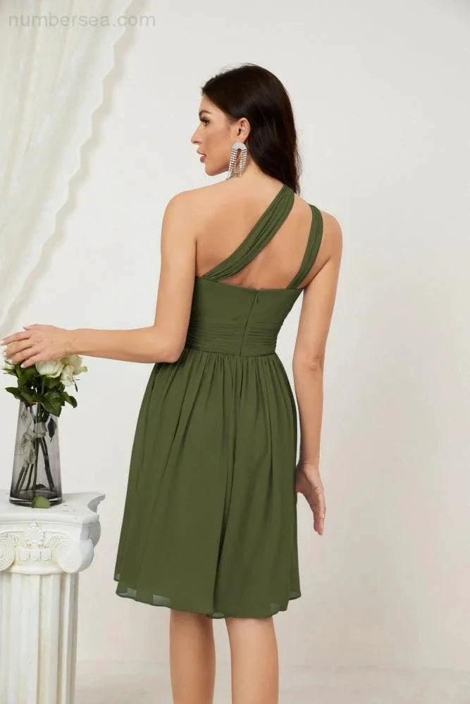 Numbersea Women Chiffon Short One Shoulder Bridesmaid Dress Formal Dresses for Party Homecoming 2804 by numbersea