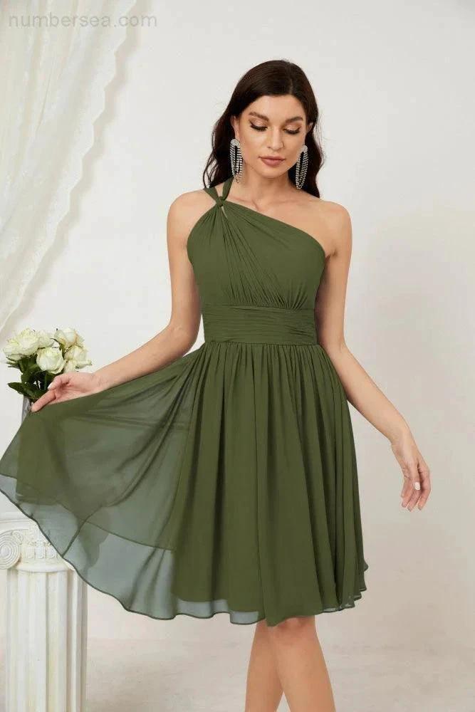 Numbersea Women Chiffon Short One Shoulder Bridesmaid Dress Formal Dresses for Party Homecoming 2804 by numbersea