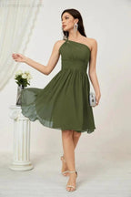 Numbersea Women Chiffon Short One Shoulder Bridesmaid Dress Formal Dresses for Party Homecoming 2804 by numbersea