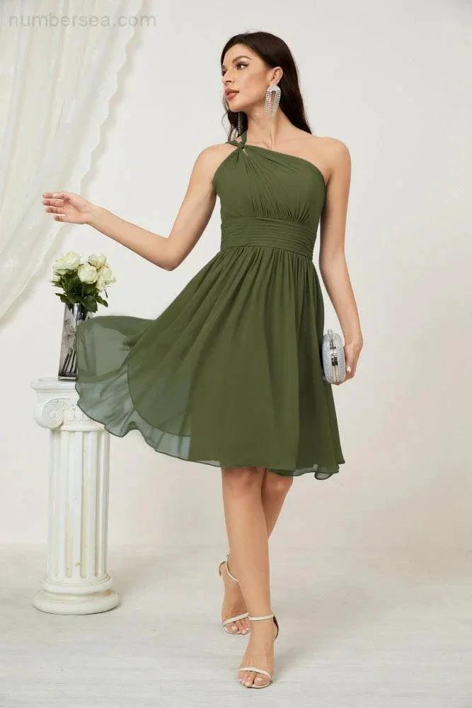 Numbersea Women Chiffon Short One Shoulder Bridesmaid Dress Formal Dresses for Party Homecoming 2804 by numbersea