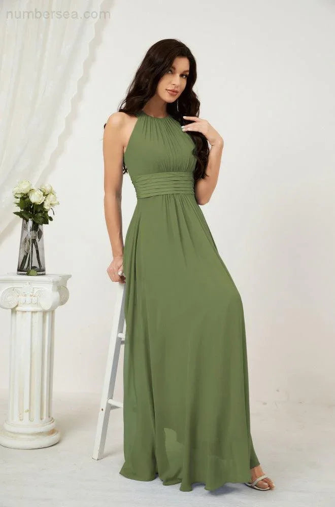 Numbersea Formal Party Gown Dress Chiffon Halter Long Sleeveless Bridesmaid Dresses 2802 by numbersea