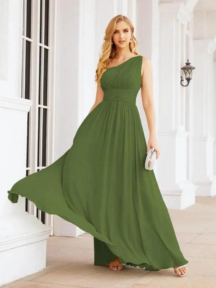 Numbersea One Shoulder Bridesmaid Dresses Long Maxi Formal Evening Party Prom Gowns 28061 by numbersea
