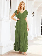 Ruffled Bridesmaid Dresses with Sleeves Long Formal Party Dress 28041 by numbersea