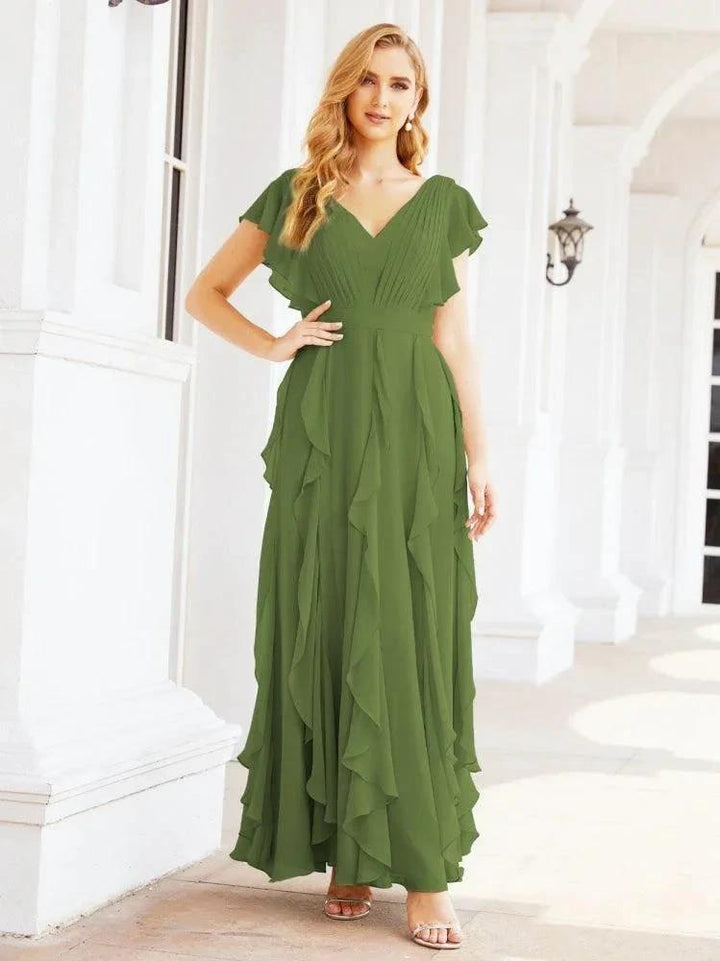 Ruffled Bridesmaid Dresses with Sleeves Long Formal Party Dress 28041 by numbersea