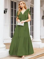 Numbersea Women's Open Back Formal Evening Party Prom Gowns V-Neck Long Chiffon Bridesmaid Dresses with Waist Belt 28038 by numbersea