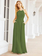 Numbersea Halter Bridesmaid Dresses with Pockets Sleeveless Formal Evening Party Prom Gowns 28055 by numbersea