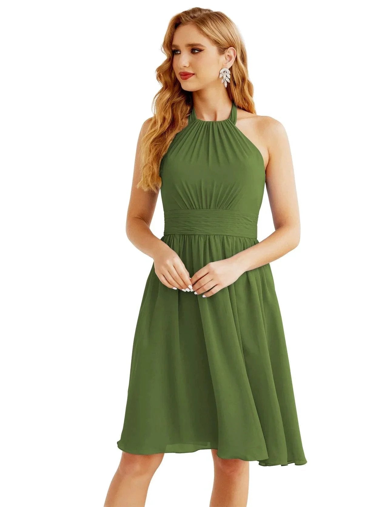 Numbersea Halter Chiffon Bridesmaid Dresses Short Sleeveless Formal Party Dress Open Back 28023 by numbersea