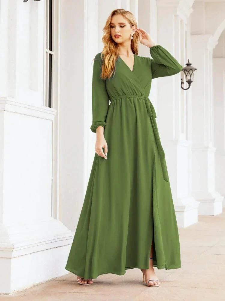Sunnderly Women's Chiffon Bridesmaid Dress A line Long Sleeves Formal Evening Prom Gown for Wedding Guest SY28032 by numbersea