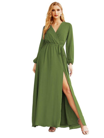 Women's Chiffon Bridesmaid Dress A line Long Sleeves Formal Evening Prom Gown for Wedding Guest SEA28032