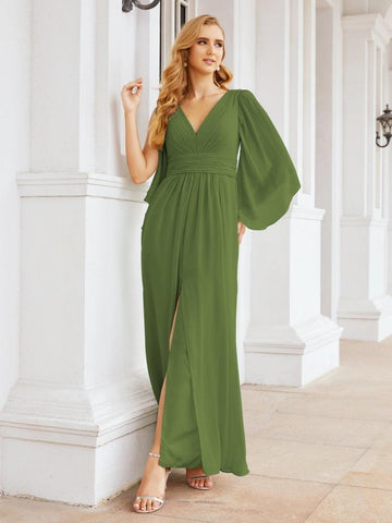 Numbersea Bridesmaid Dresses with Split for Wedding Party Flutter Sleeves 28045