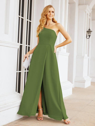 Numbersea Women's One Shoulder Formal Prom Gowns for Mother of The Bride Side Slit Bridesmaid Dresses 28052