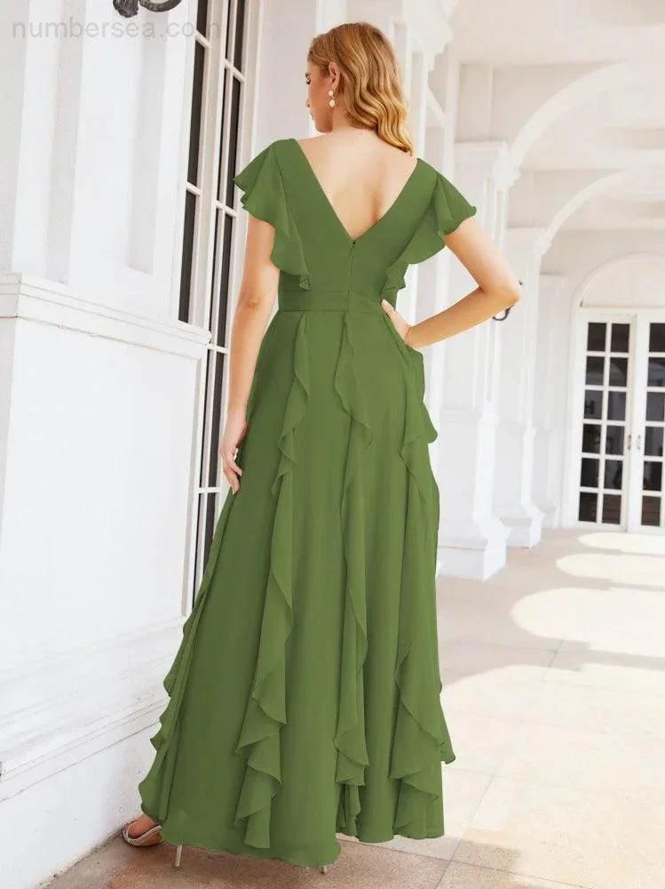 Ruffled Bridesmaid Dresses with Sleeves Long Formal Party Dress 28041 by numbersea