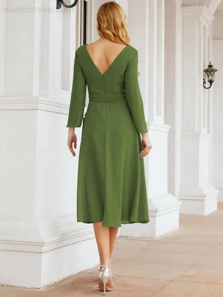 Bridesmaid Dress V-Back Waist Belt Mother of the Bride Wedding Guest SY28031 by numbersea