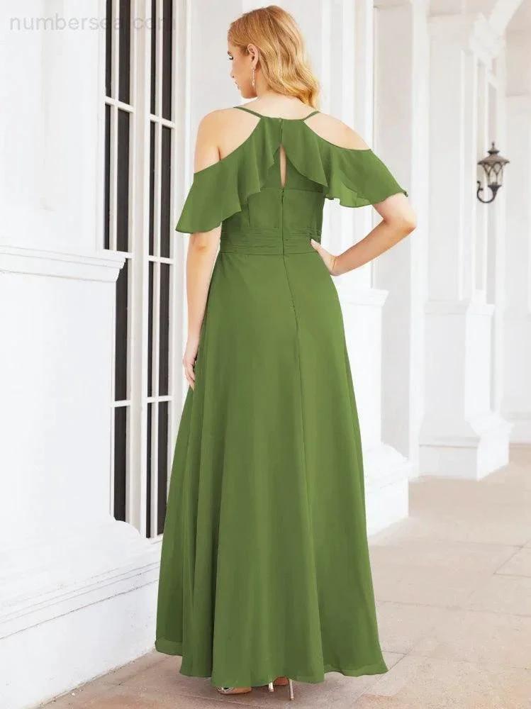 Numbersea Cold Shoulder Long Bridesmaid Dresses Side Slit Formal Prom Gowns Party Wedding 28070 by numbersea