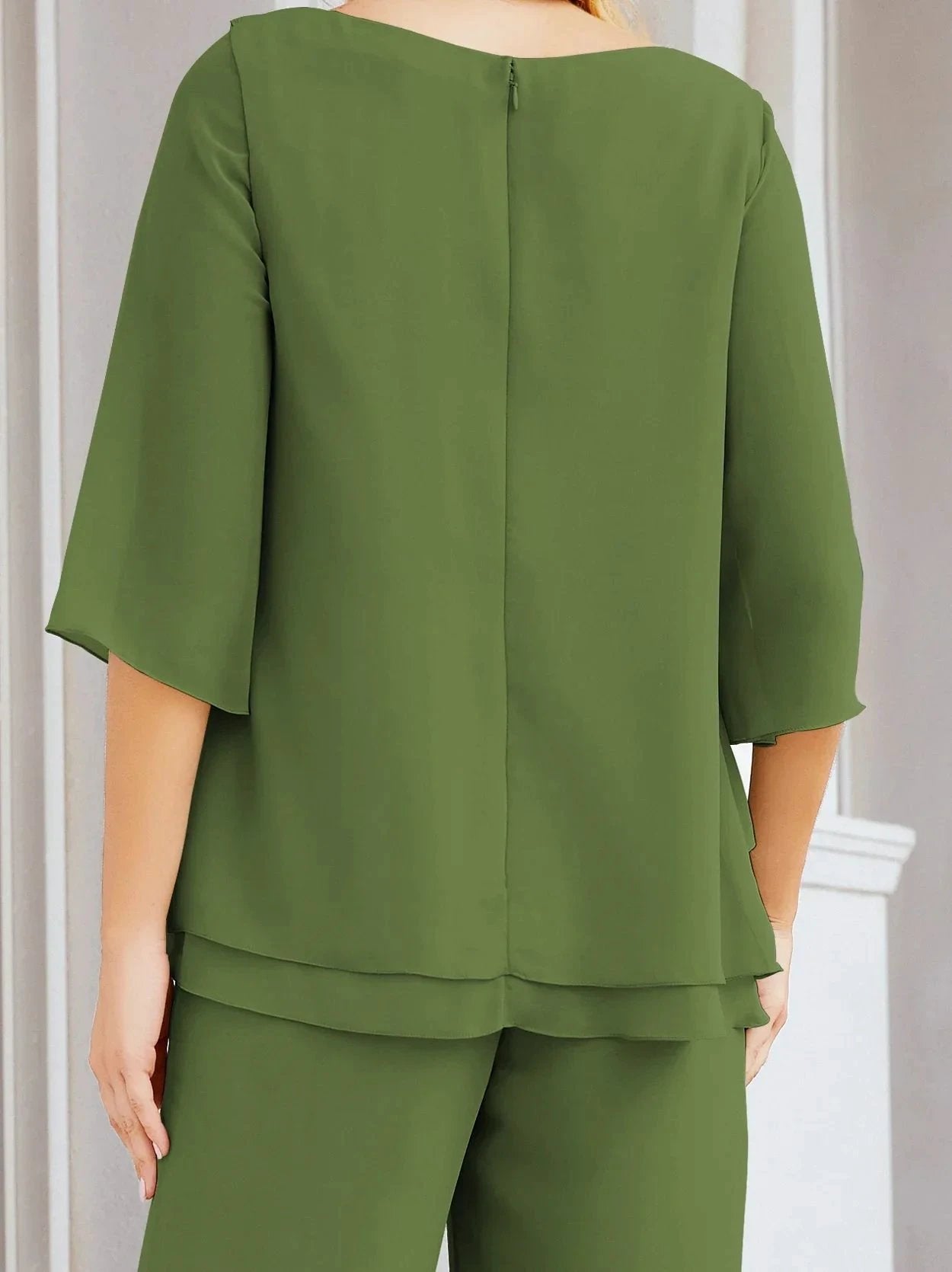 Sunnderly Elegant 2 Piece Mother of The Bride Dress Plus Size Pant Suits Ruffle Layers Sliver Housecoat SY28064 by numbersea