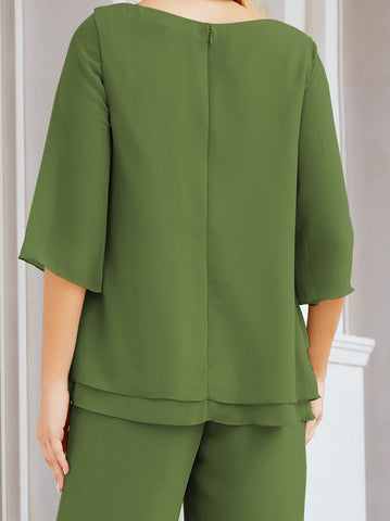 Sunnderly Elegant 2 Piece Mother of The Bride Dress Plus Size Pant Suits Ruffle Layers Sliver Housecoat SY28064