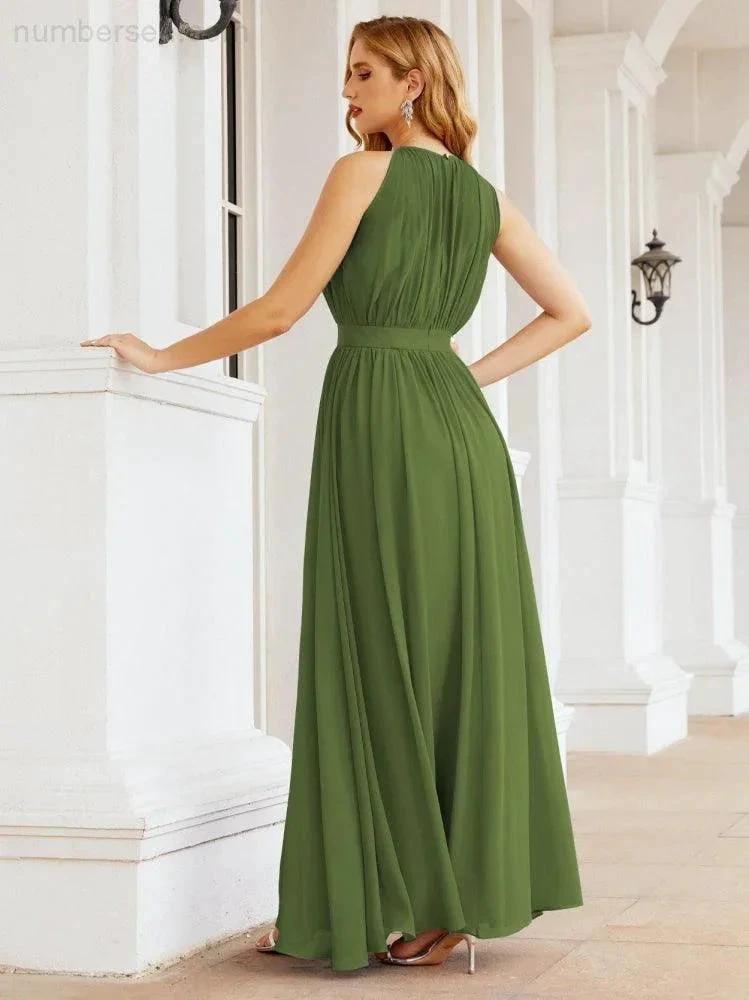 Numbersea Halter Bridesmaid Dress Empire Waist Formal Evening Prom Gown for Mother of The Bride 28030 by numbersea