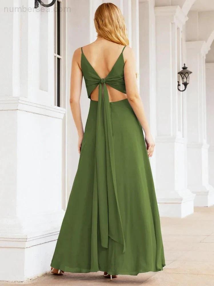 Numbersea Spaghetti Strap Bridesmaid Dresses V Neck Butterfly Back Fromal Evening Party Prom Gown 28036 by numbersea