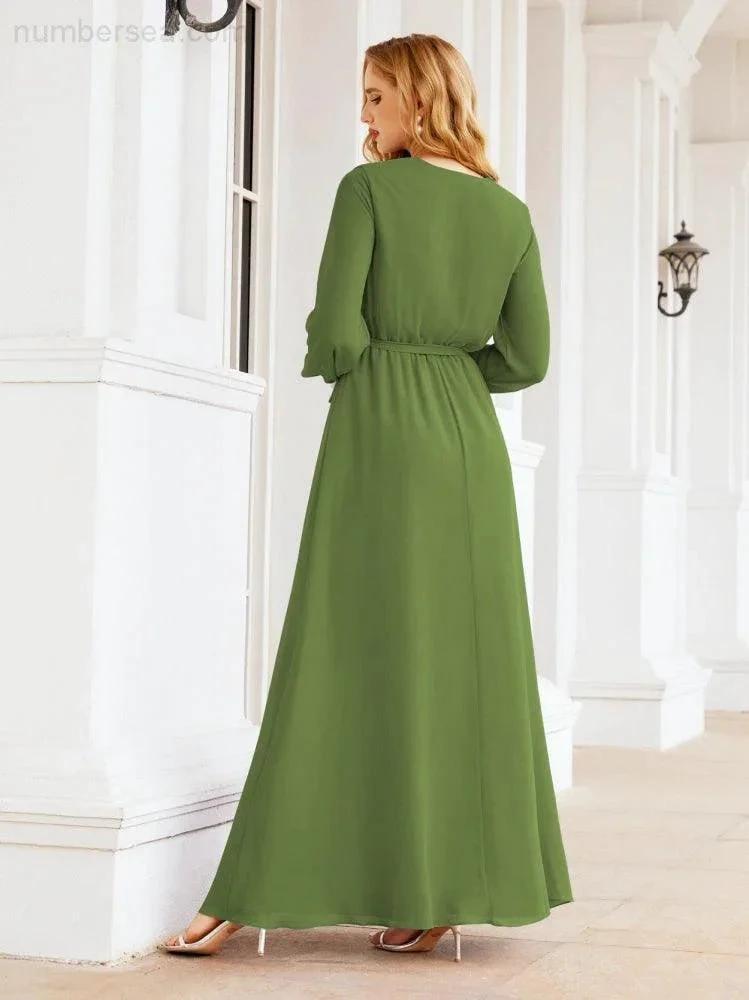 Sunnderly Women's Chiffon Bridesmaid Dress A line Long Sleeves Formal Evening Prom Gown for Wedding Guest SY28032 by numbersea